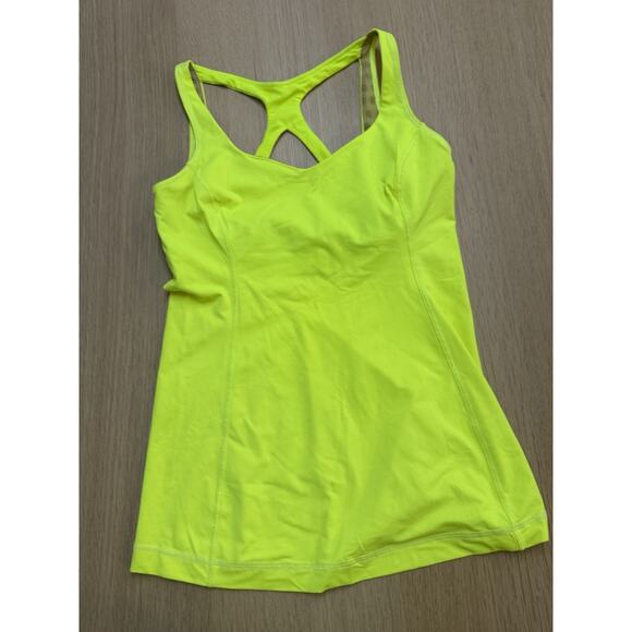 Lululemon Optimal Tank Size 6 Neon Greenish Yellow Built In Bra 1337 - Picture 5 of 9